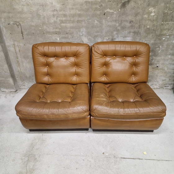 Image 1 of Elementen bank 2 fauteuils jaren 60 leren tweezitsbank 