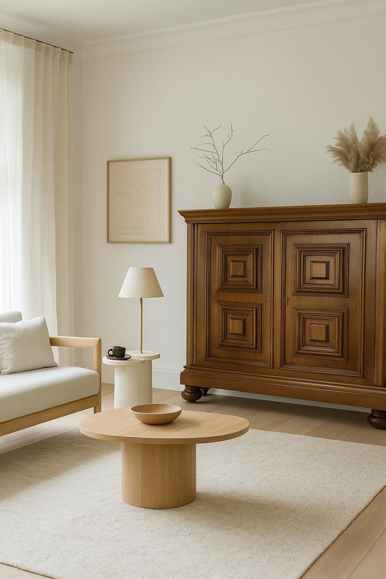 Image 1 of Armadio brutalista di metà secolo in rovere massiccio