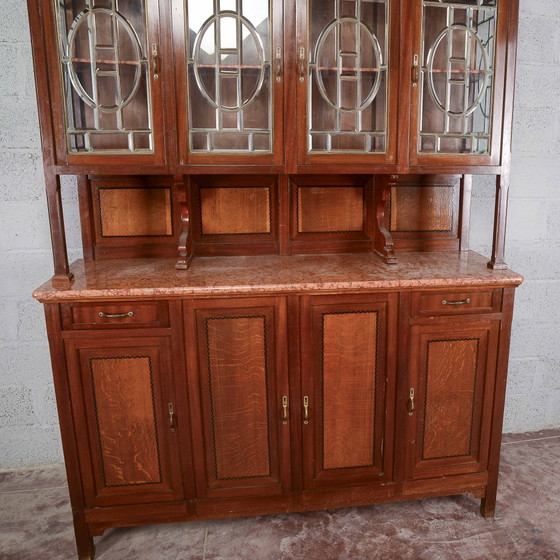 Tweedelig buffetkast met vitrine en vier deuren – Buffetkasten, Marmer, Metaal, Art Nouveau (photo 13 of 16)