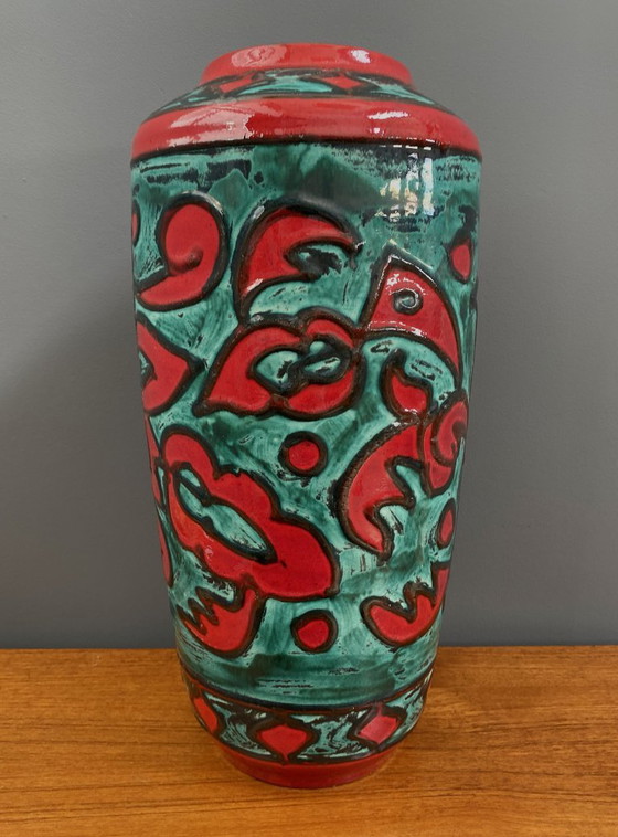 Image 1 of Large vase in red and green by Scheurich west germany model 517-45