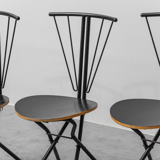 Image 1 of SET DI 4 SEDIE PIEGHEVOLI VINTAGE IN METALLO E LEGNO ANNI '70