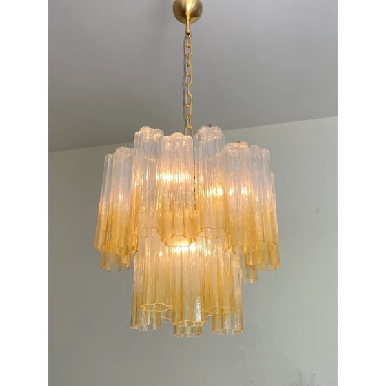 Image 1 of Luxe kroonluchter van vervaagd helder en amberkleurig Tronchi Murano-glas