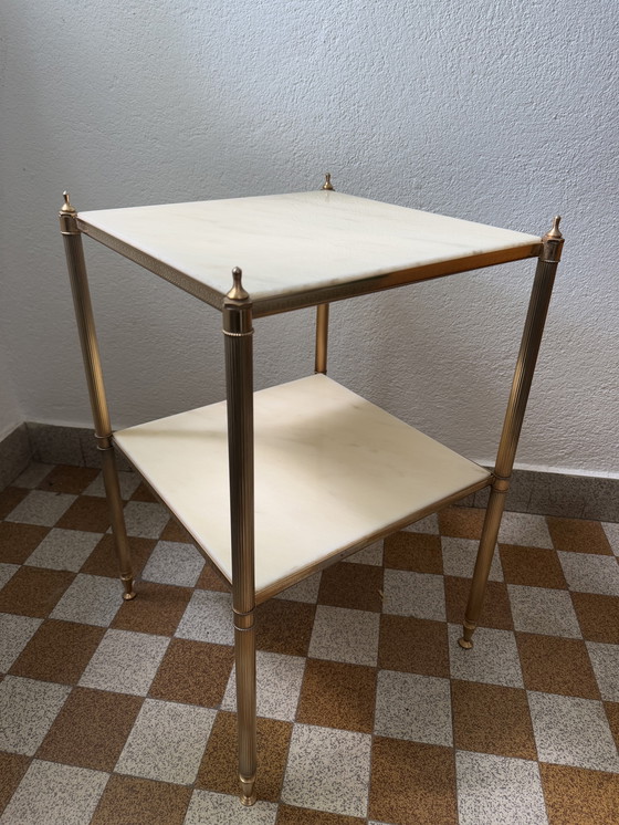 Image 1 of 60s brass marble side table