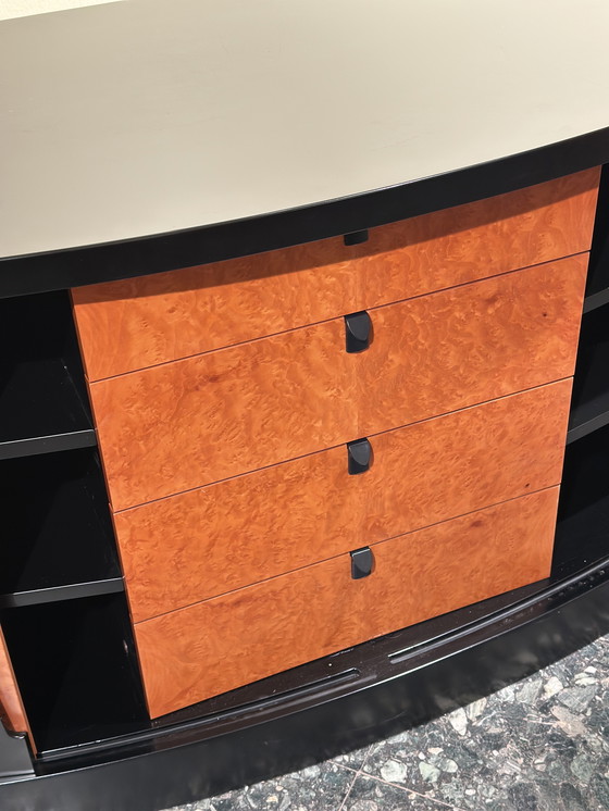 Image 1 of Credenza Art Déco postmoderna nera vintage XL con legno di radica