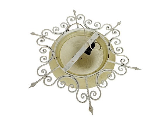 Image 1 of Vintage - 'Sunburst' - plafondlamp - smeedijzer - glas - Mid Century