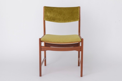Vintage Teak Dining Chairs, Set of 4, Germany 1970s, Mid Century Modern Chairs, Newly Upholstered Green Seats, Scandinavian Styl