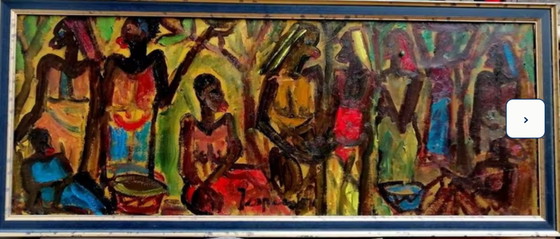 Image 1 of Jespers „Afrikanischer Markt“ Öl auf Leinwand 30x70cm