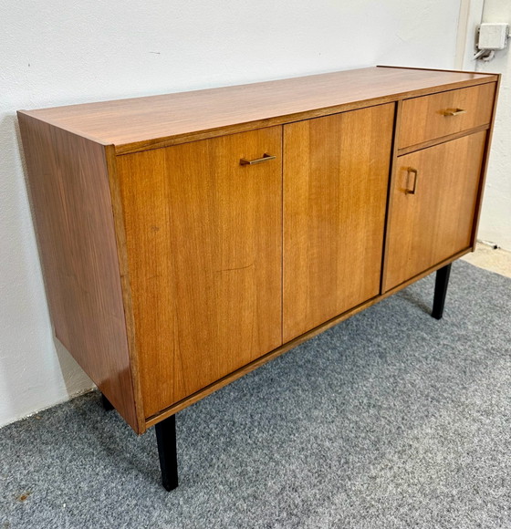Credenza Mid Century Impiallacciatura Teak Cassettiere Anni '50 '60 Vintage, Legno, Marrone (foto 10 di 13)