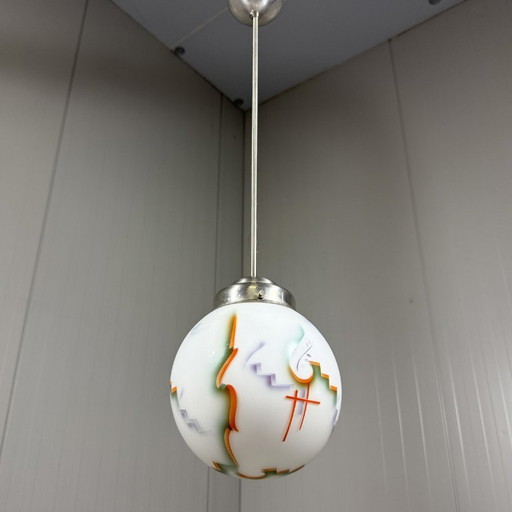 Lampe à suspension Art Déco en vitrail