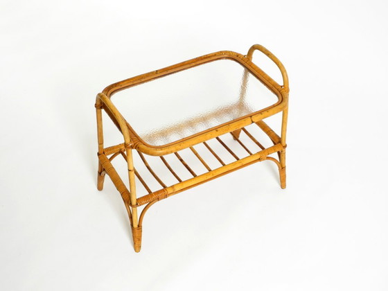 Lovely Small Italian 1960s Bamboo Side Or Coffee Table With A Iced Glass Top, Side tables, Brown, Vintage (photo 6 of 21)
