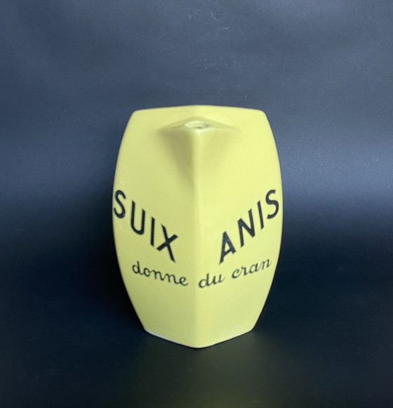 Image 1 of Brocca pubblicitaria vintage francese Anis Suix in ceramica gialla, anni '40-'50.