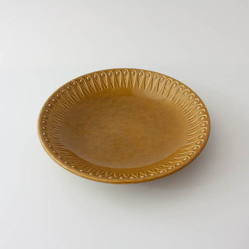 1960s Scandinavian Ceramic Plate in Green Mustard Tone