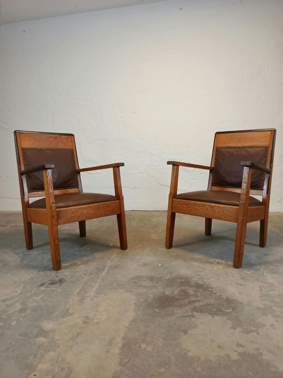 2 x Art Deco armchairs – Skai, Wood (photo 3 of 15)