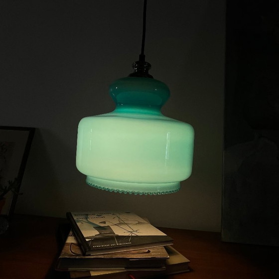 Blue Opaline Glass Globe Pendant Lamp 1970 (photo 7 of 8)