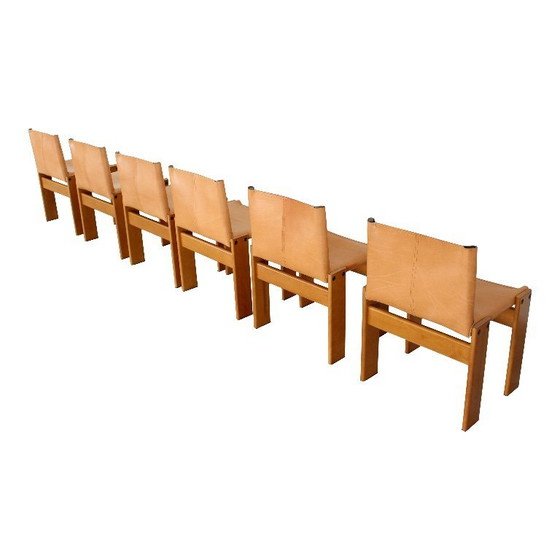 Image 1 of 6x buffalo leather monk chairs by Afra and Tobia Scarpa for Molteni, Italy, 1973