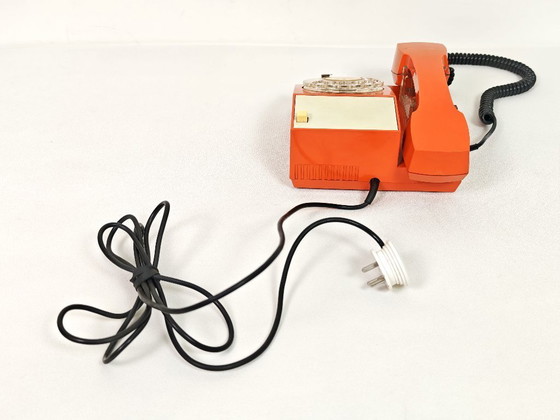 Image 1 of Vintage Orange Phone / Working Rotary Retro Telephone / Iskra Yugoslavia 1970's / Mid Century Modern Office