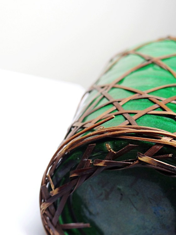 Image 1 of Antique Japanese green ceramic vase with Awaji Yaki bamboo lacing, 1900-1930