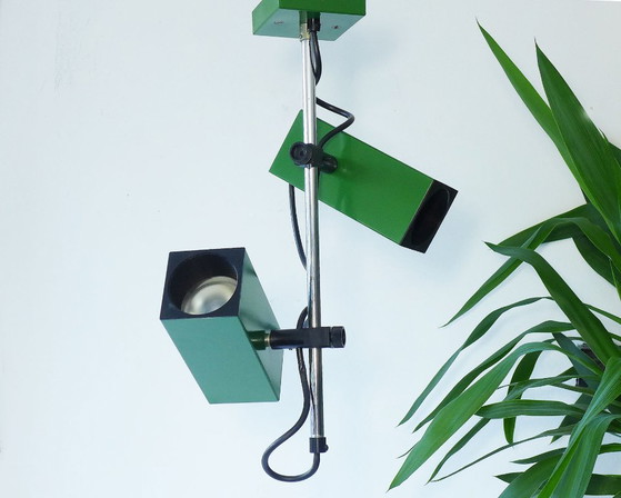 Suspension vintage, plafonnier, 2 spots, ampoule Philips NPD 69, verte – Metal (photo 6 of 9)