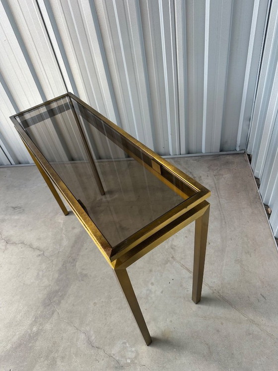 Image 1 of Vintage messing sidetable met glazen blad
