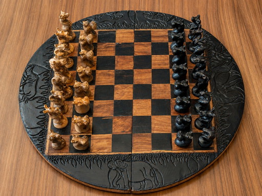 Einzigartiges handgefertigtes Schachset aus Simbabwe – ca. 1965 – tafelaccessoires, Wood