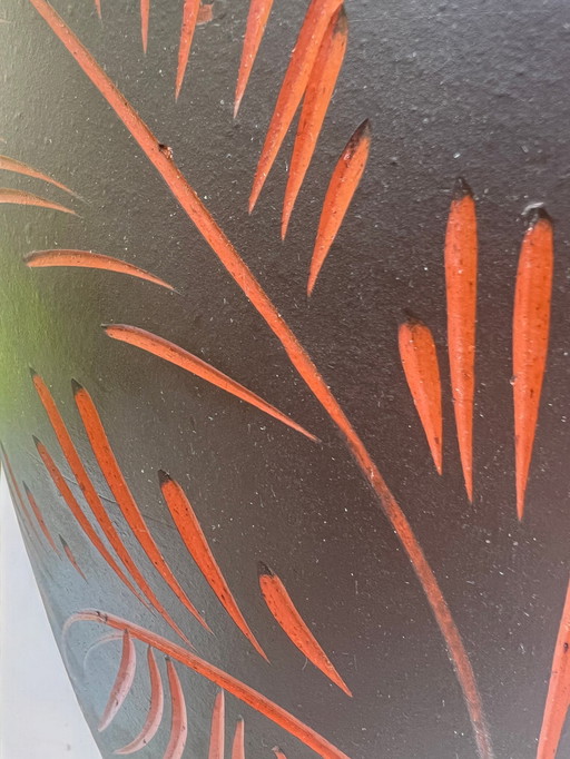 Sgrafitto 'Klinker' vintage vaas van Eiwa met bloemenpatroon, keramiek, jaren 70/80, handgesneden.