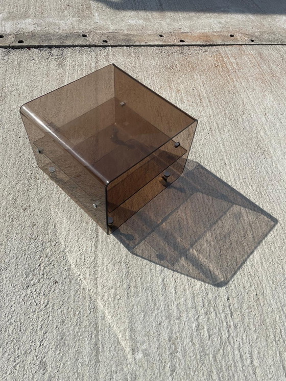 Image 1 of Vintage trolley van gerookt glas op wielen – bijzettafel uit het midden van de 20e eeuw