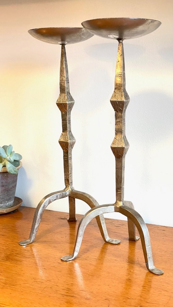 Image 1 of White Metal Candlesticks by Point à la Ligne PARIS