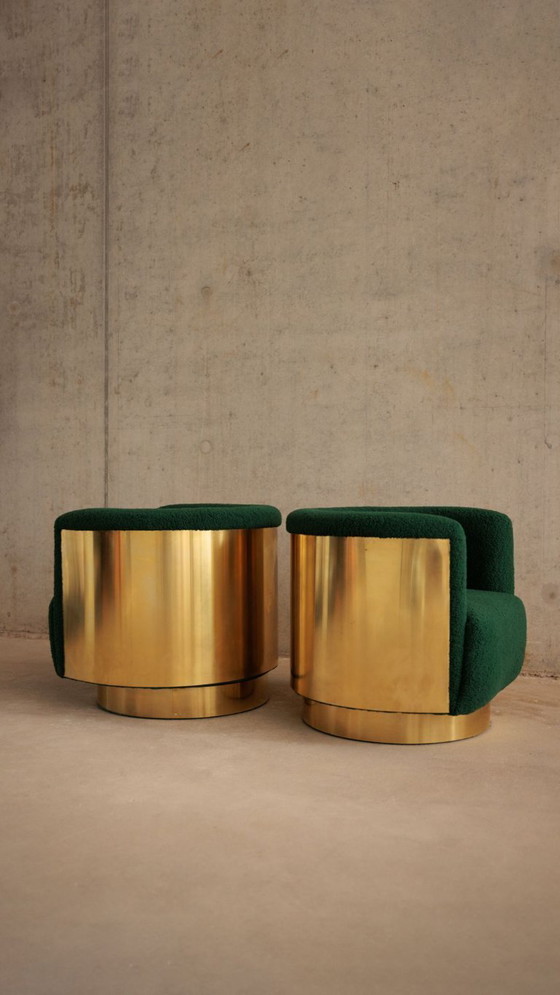 Image 1 of Poltrone girevoli in ottone, stile metà secolo, Italia, metà secolo (2 disponibili)