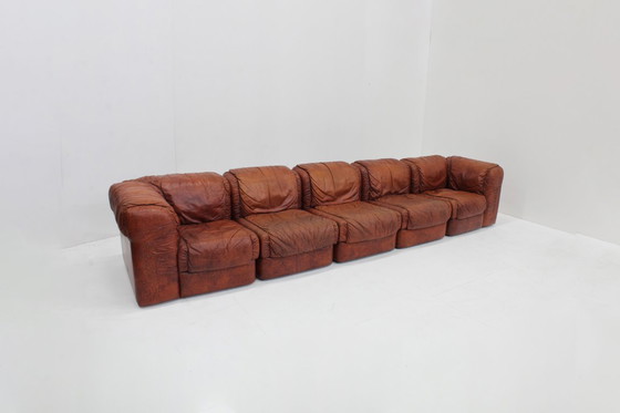Image 1 of Vintage Seven Salotti Modular Sofa in Cognac Leather , Italy 1970s