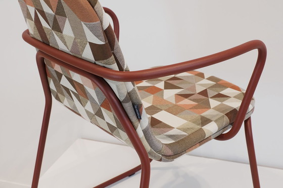 Image 1 of Bogaerts arm chair in bordeaux red frame and checkered upholstery in shades of pink and red