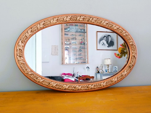 Oval art nouveau gilded plaster mirror