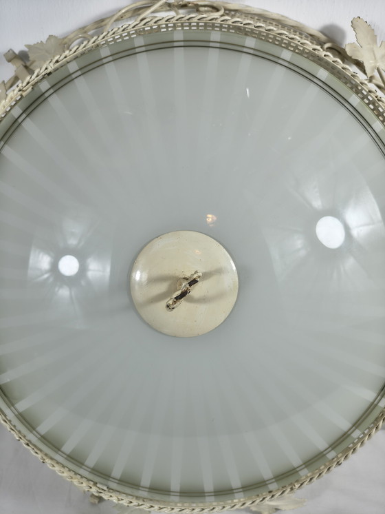 Image 1 of Vintage ceiling lamp Ø70 cm – Metal frame – Striped motif – Retro design