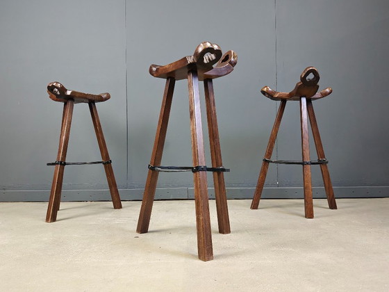 Image 1 of Set of 3 brutalist bar stools, 1960s 