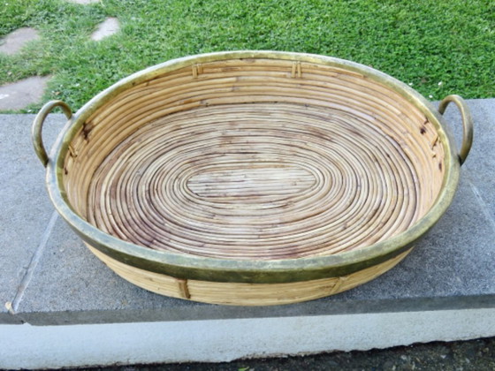 Image 1 of Großes Tablett im Stil von Gabriella Crespi, Bambus und Messing, 1970
