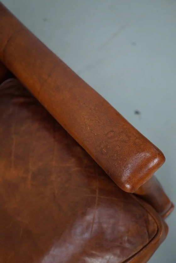 Image 1 of Vintage Nederlandse clubfauteuil van cognackleurig leer