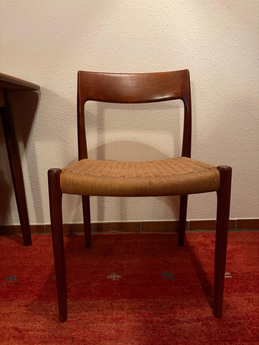 5x Sillas de teca con mimbre Møller No. 77