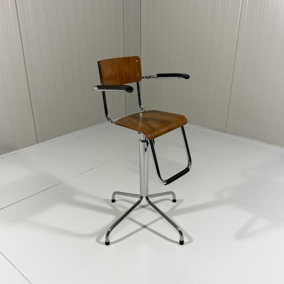 Eca tubular frame barber chair for children 1950s, Swivel chairs, Wood, Chrome, Brown (photo 2 of 8)