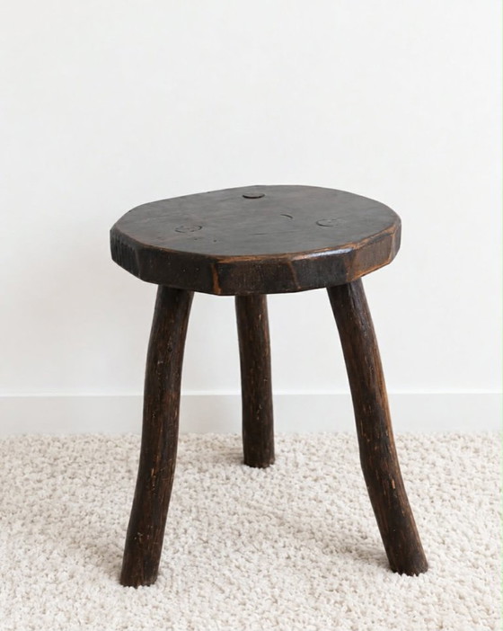 Brutalist Tripod Wooden Stool – Vintage (photo 2 of 7)