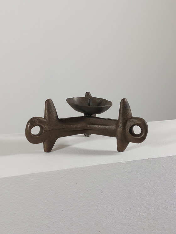 Image 1 of Vintage brutalist three-legged steel candlestick, one-of-a-kind piece