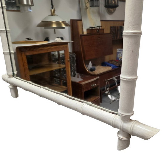 Image 1 of Large vintage white faux bamboo mirror