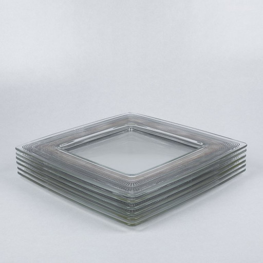 6 piece square platter set with silver overlay, De Souza for Sottsass