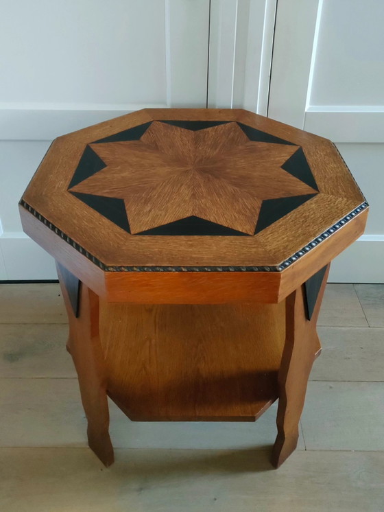 Image 1 of Table d'appoint Art Déco, table basse octogonale, table basse style École d'Amsterdam