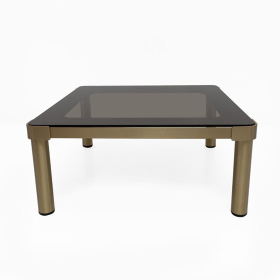 Image 1 of Luciano Frigerio Mid-Century Modern Italiaanse salontafel van messing en glas, jaren 70