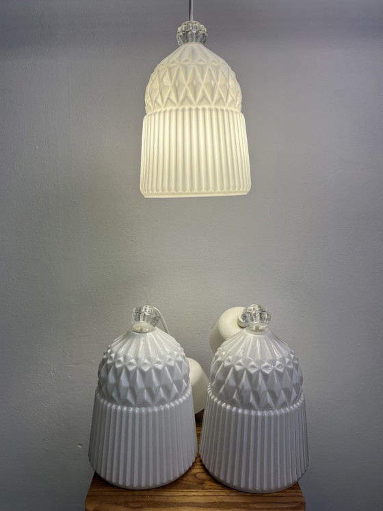Image 1 of Set van 3 IKEA Vanadin opaalglas hanglampen