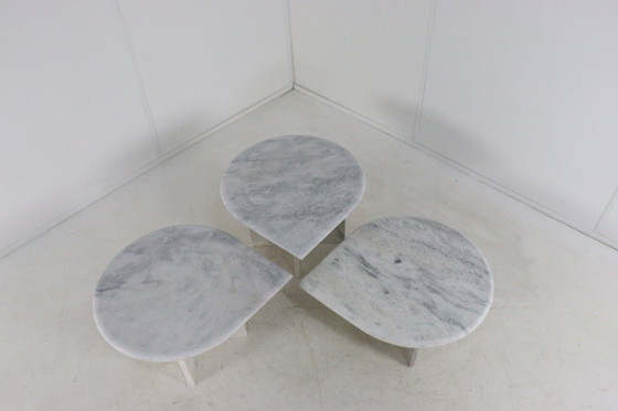 Image 1 of Set di 3 tavolini laterali in marmo, tavolino da caffè a forma di goccia