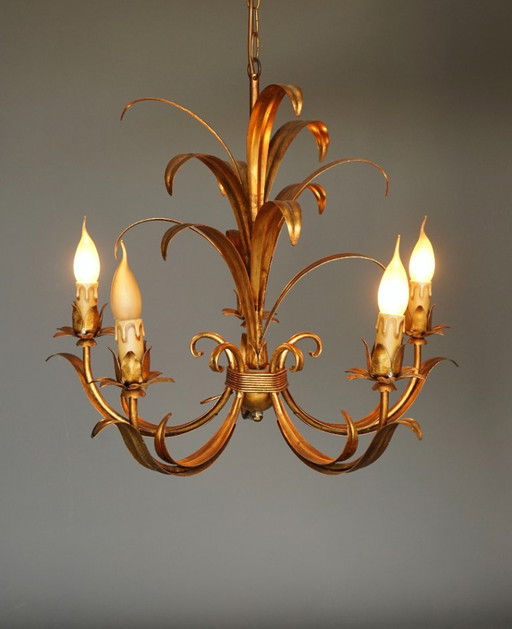 Lampadario vintage a 5 luci attribuito a Hans Kögl. Anni '70. – kroonluchters, Metal