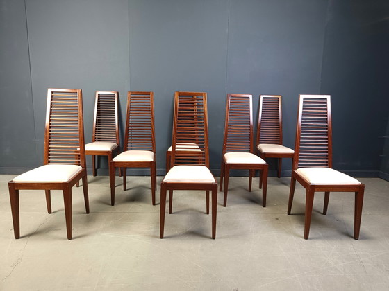 Image 1 of Ensemble de 8 chaises de salle à manger italiennes à haut dossier, années 1980
