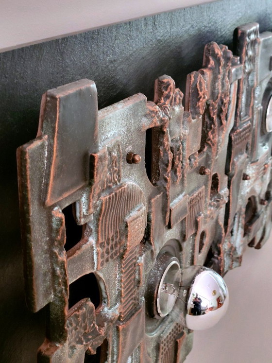 Brakelmann & Becker Brutalist Ceramic Wall Relief with Lighting, Germany 1970, Brackelmann & Becker (photo 5 of 10)