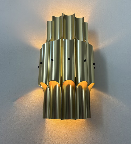 Image 1 of Lampada da parete vintage curva Karlby &quot;Pan&quot;, ottone, Lyfa Danimarca 1960