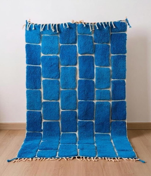 Traditioneller handgeknüpfter Beni-Ouraine-Teppich, blau, Größe 250 x 150 cm – Ahrend, vloerkleden en tapijten, Wool